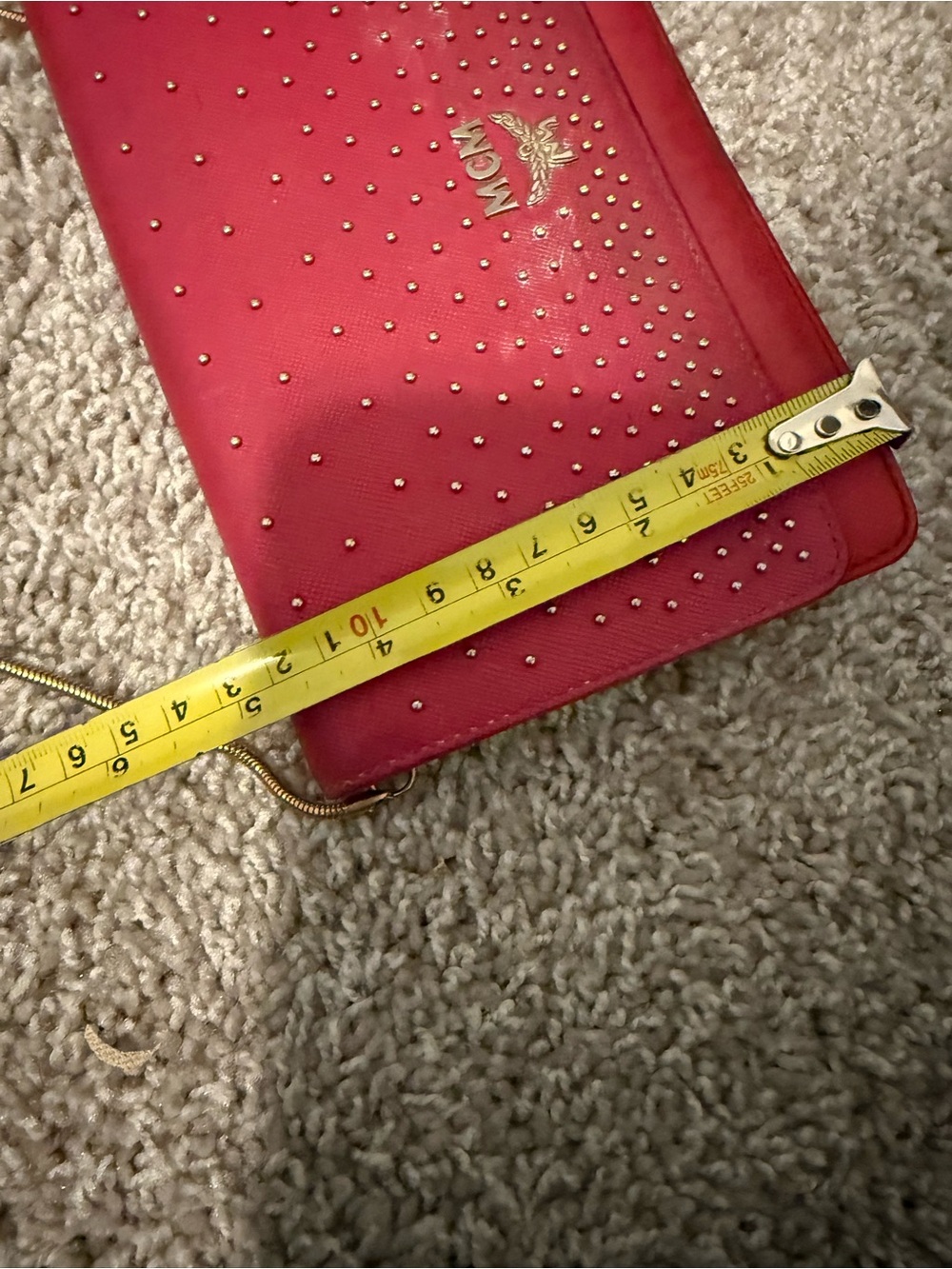 MCM Hot Pink Studded Leather Crossbody with Gold Chain - Picture 15 of 15